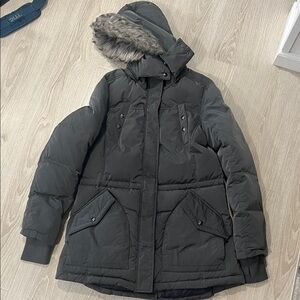 Sam Edelman Charcoal Hooded Puffer Jacket